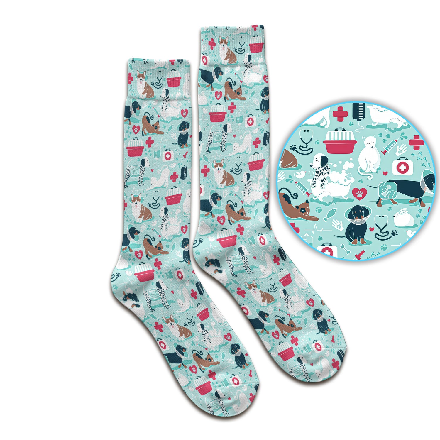 Dogs With Veterinary Tools And Paw Print Socks, Breathable Fabrics Medical Uniform