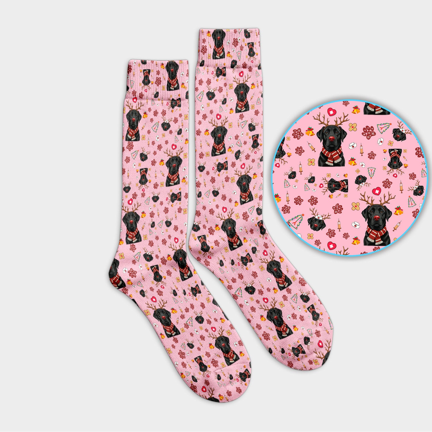 Funny Black Lab Reindeer Socks for Nurse Doctor - Christmas Puppy Adult Socks for Men and Women