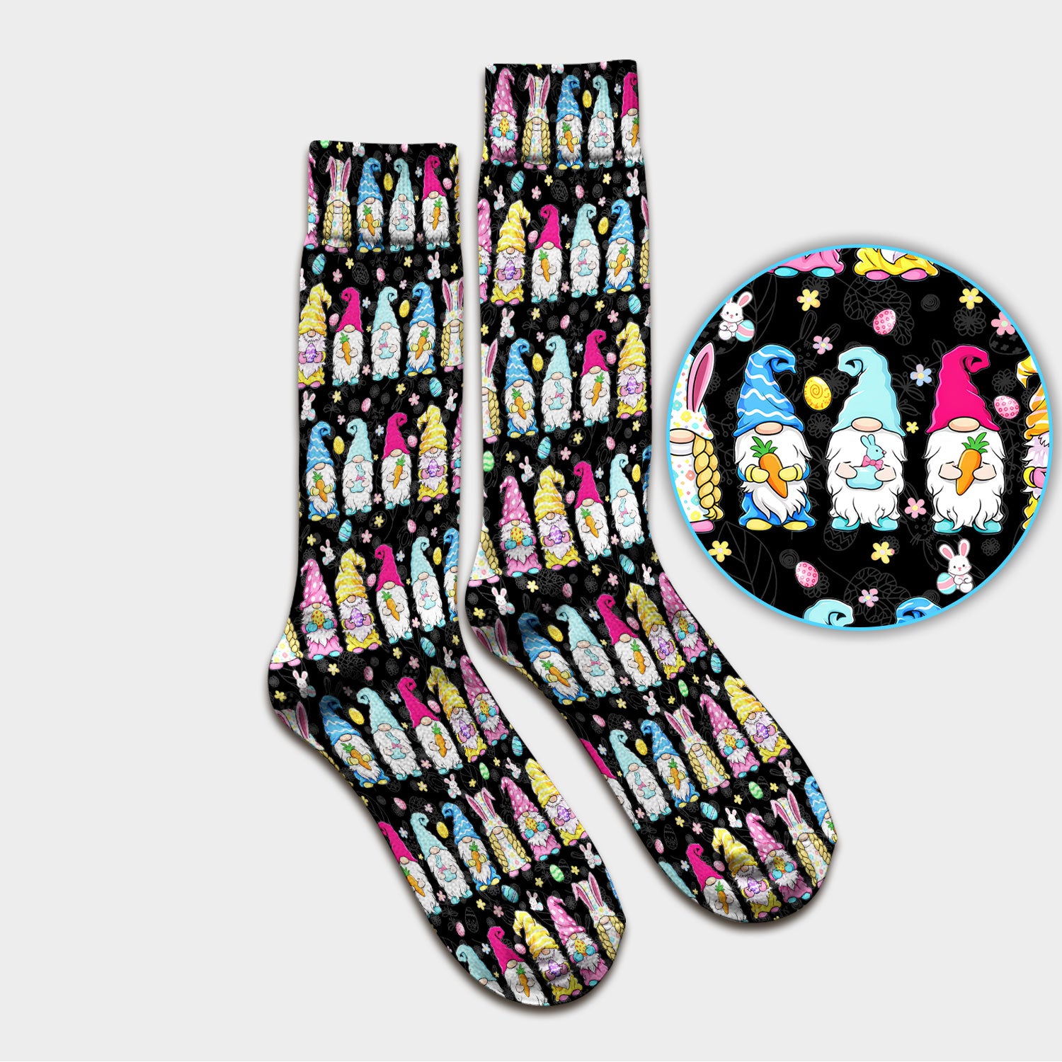 Colorful Easter Gnome Bunny Eggs Pattern Socks, Socks for Nurse Doctor