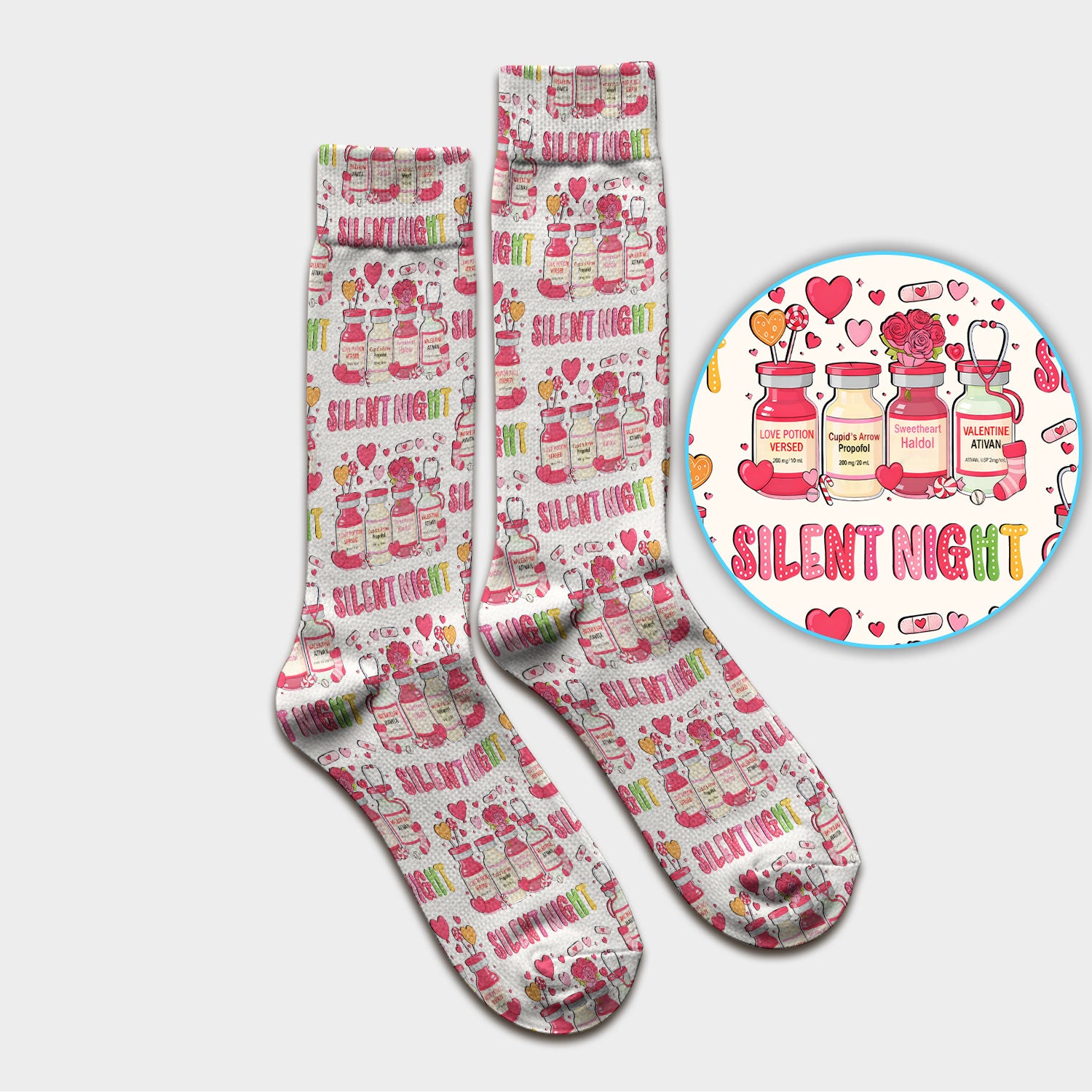 Valentine Silent Night Love Design, Adult Socks for Men and Women