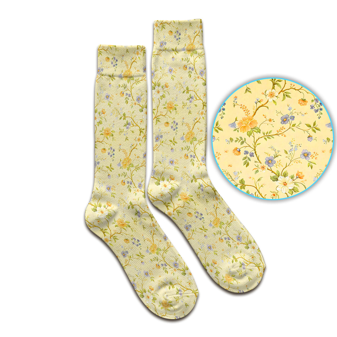 Sunny Wildflower Garden Floral Socks, Adult Socks for Men and Women