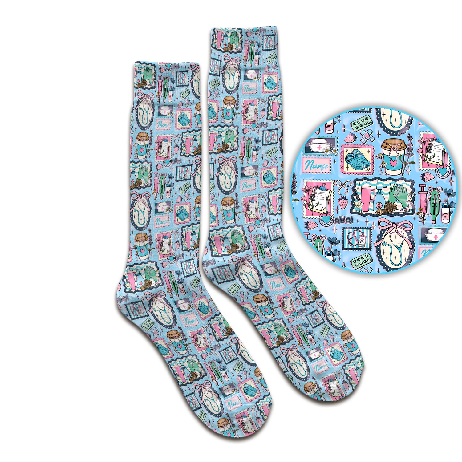 Medical Tools Stethoscope Syringe Frame Socks, Breathable Fabrics Medical Uniform