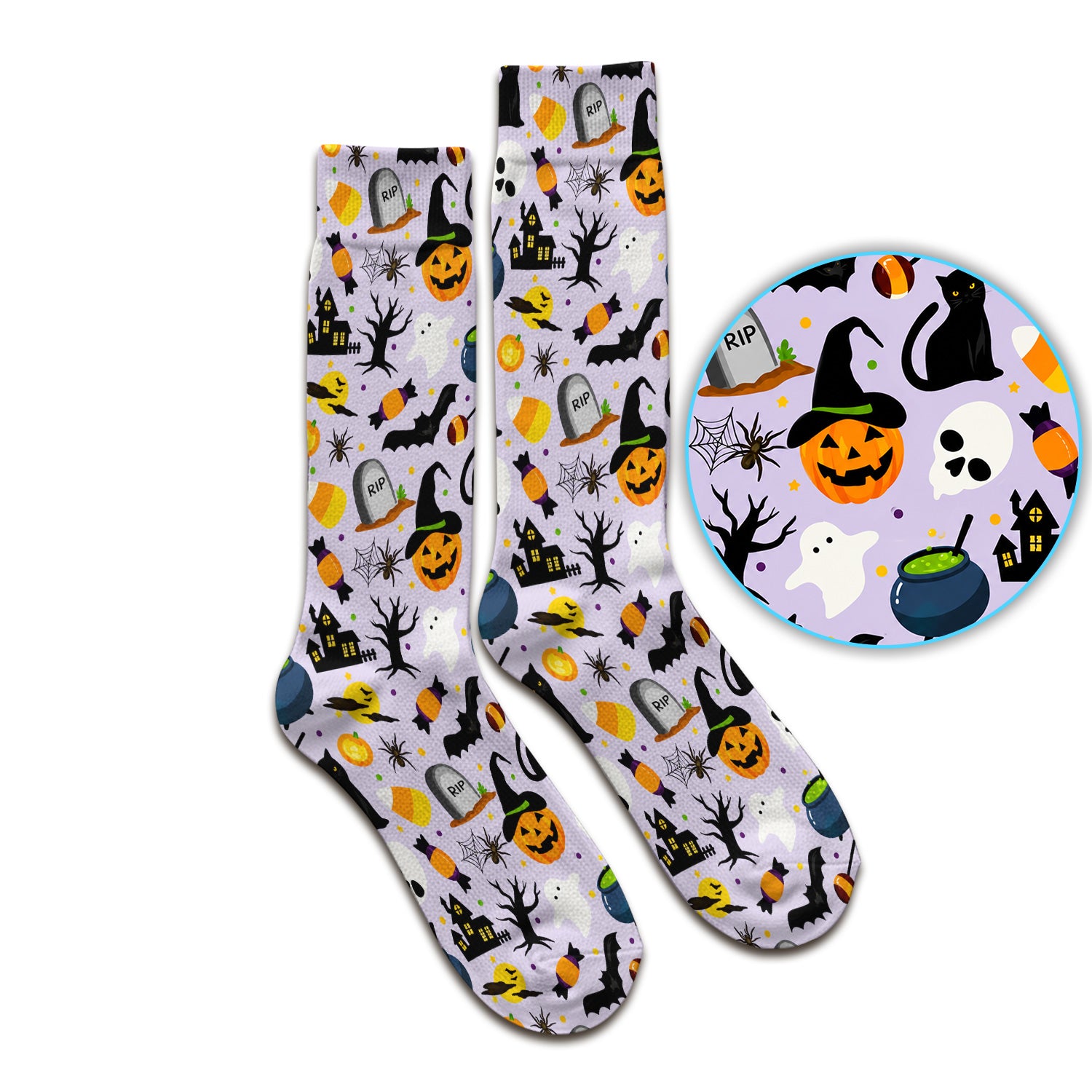 Ghost Pumpkin Witch Pattern Socks, Adult Socks for Men and Women
