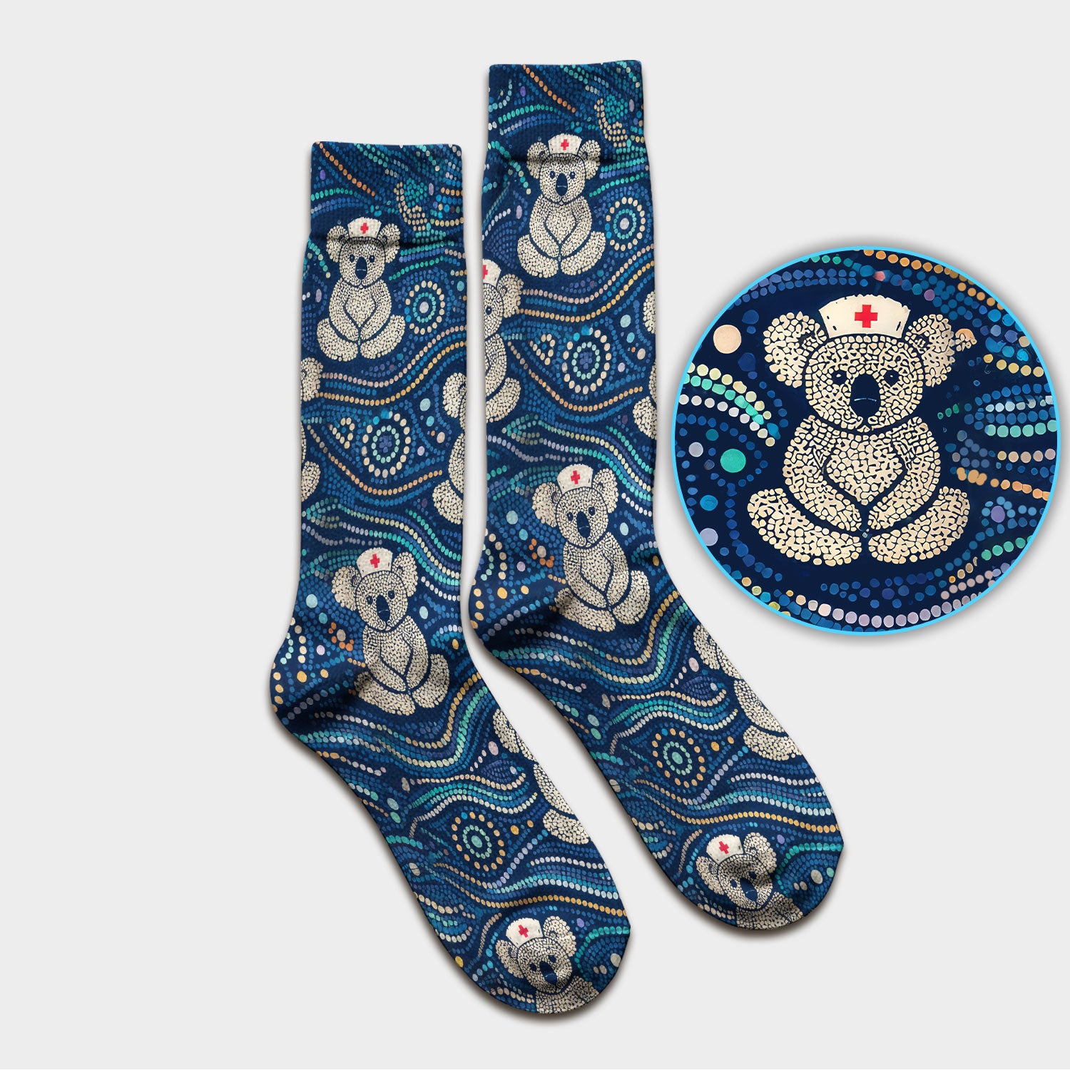 Koala Pattern Nurse Scrub Socks, Aboriginal Dot Art Medical Sock For Women, Breathable Fabrics Nursing Uniform