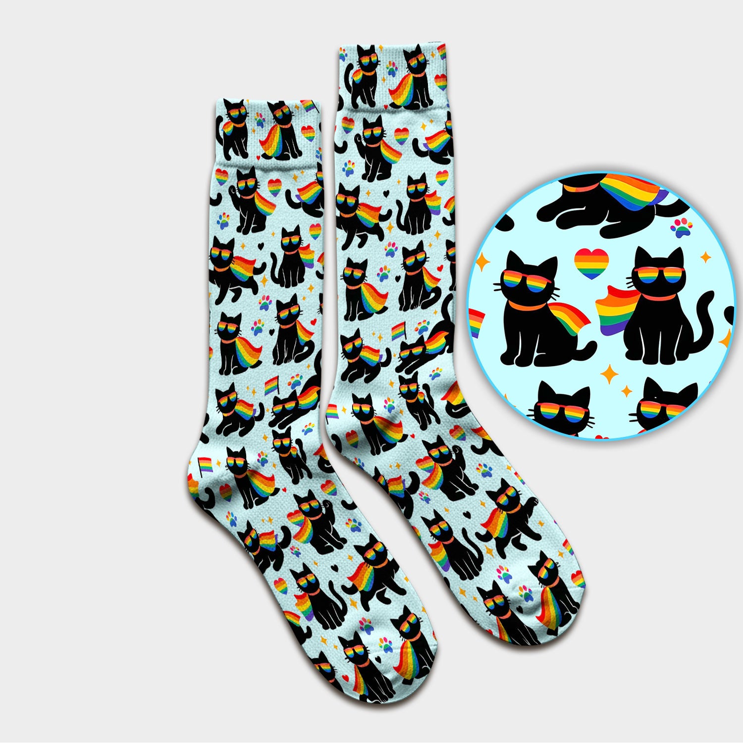 Rainbow Black Cat Pride Pattern Socks, Breathable Fabrics Medical Uniform