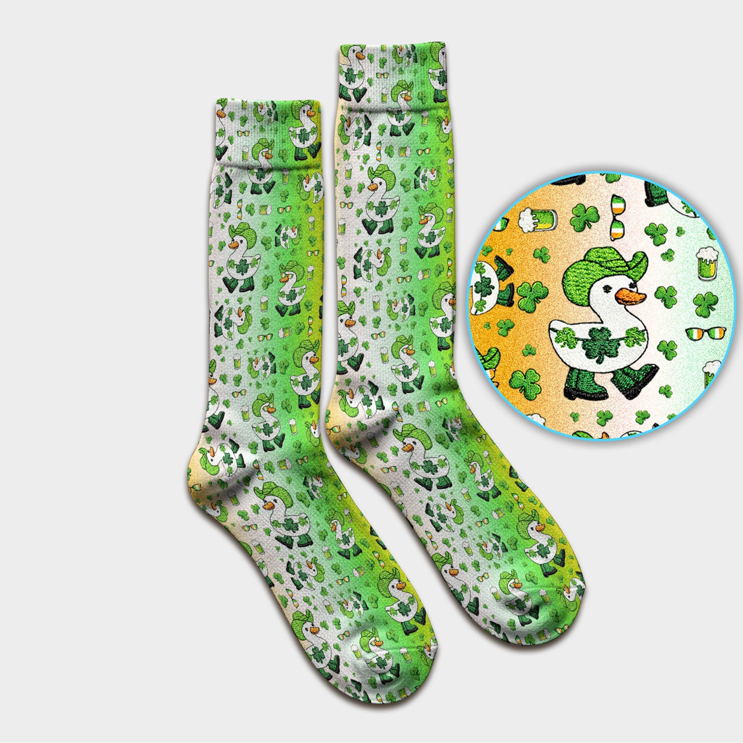 St. Patrick Goose Shamrock Medical Pattern Socks, Breathable Fabrics Medical Uniform