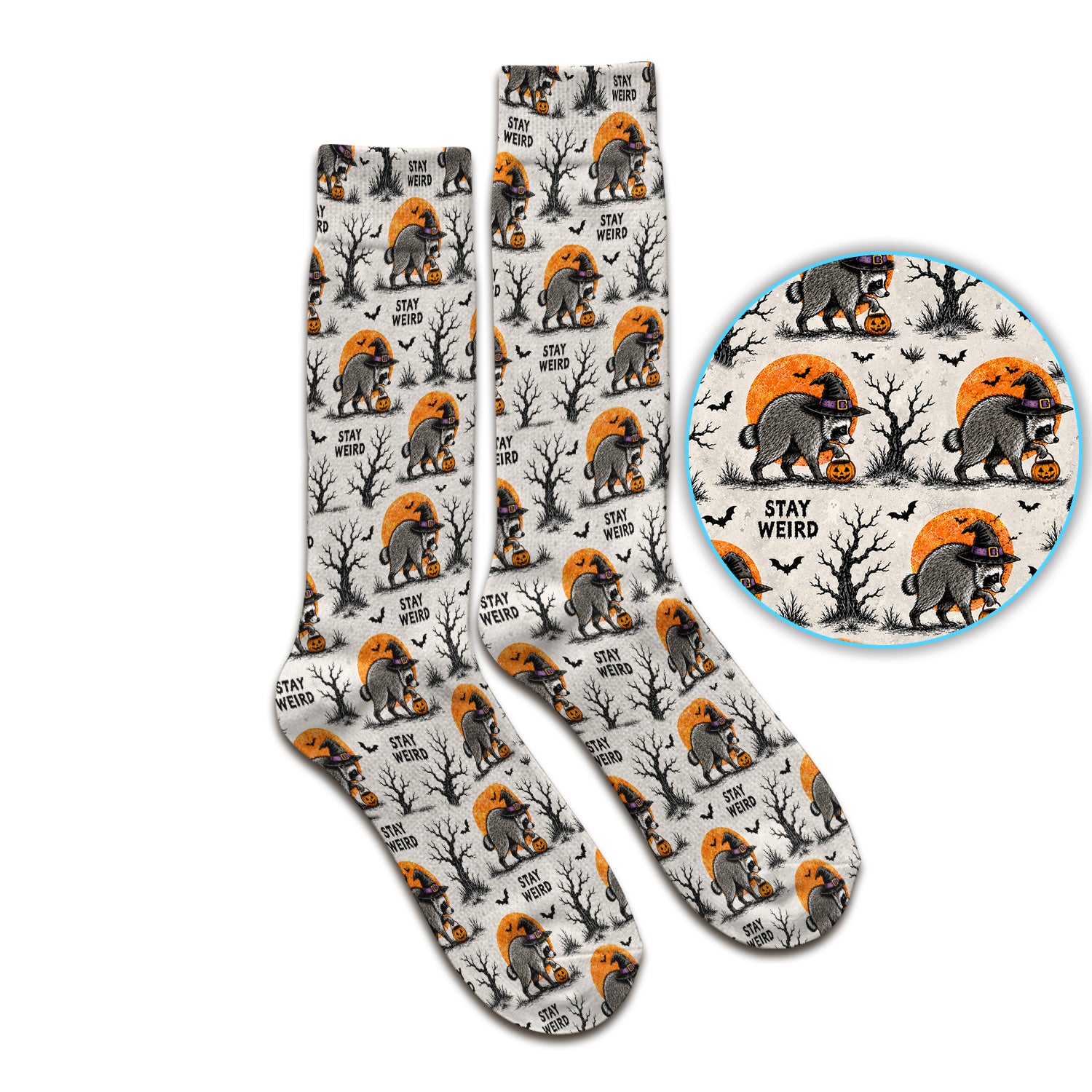 Funny Stay Weird Halloween Raccoon Socks, Adult Socks for Men and Women