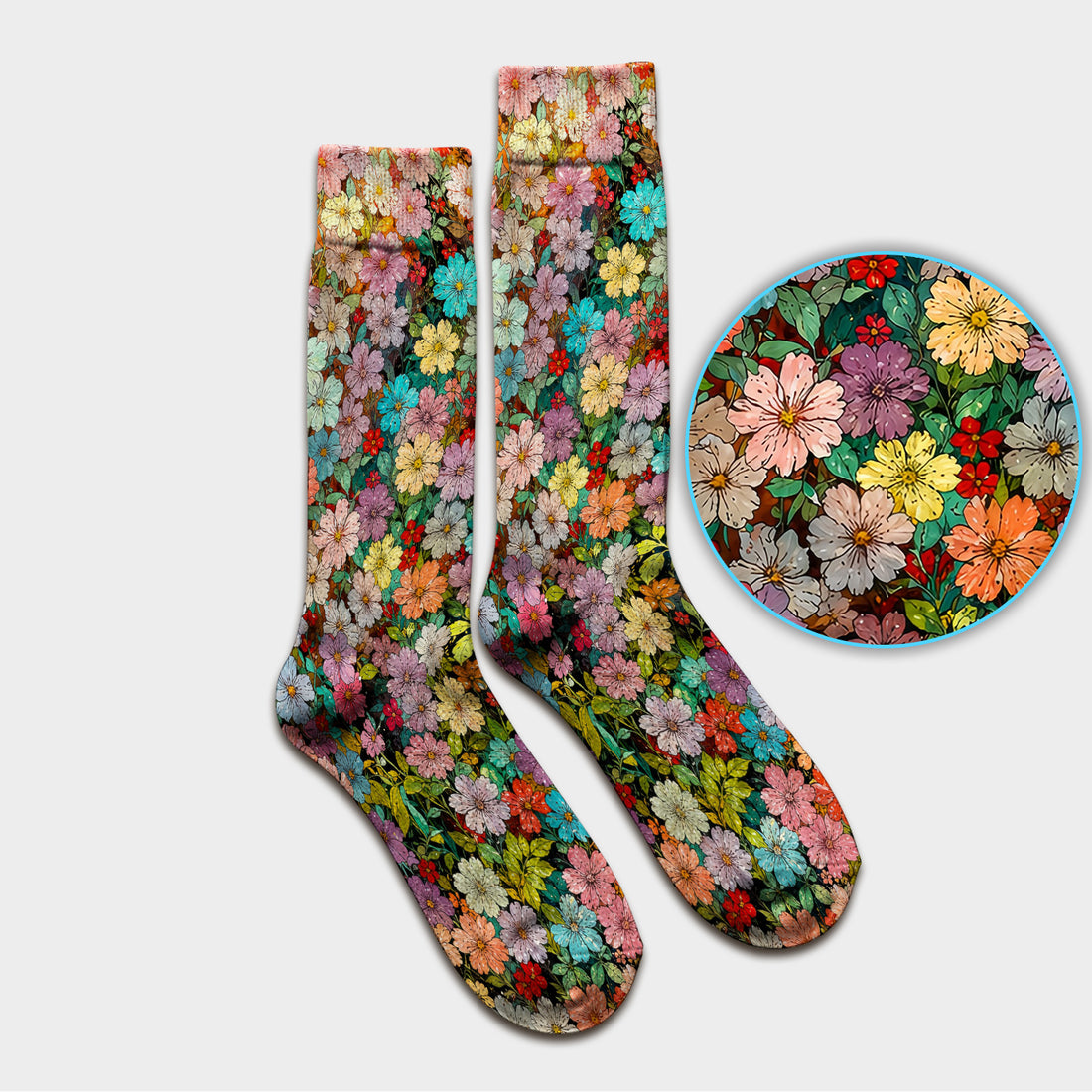 Colorful Wildflower Garden Bloom Pattern Socks, Adult Socks for Men and Women