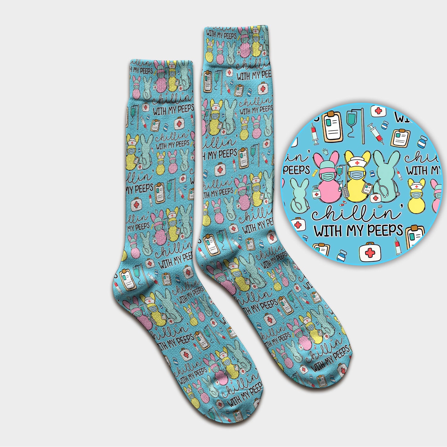 Cute Bunny Nurse Chillin With My Peeps Socks, Socks for Nurse Doctor