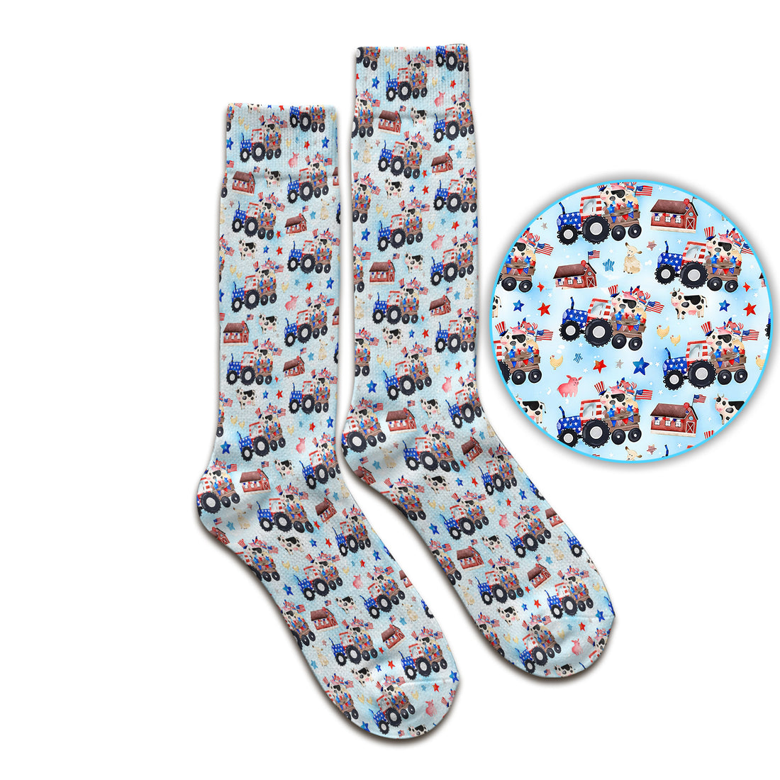 Patriotic Cow Tractor Farm Stars Pattern Nurse Socks, Socks for Nurse Doctor