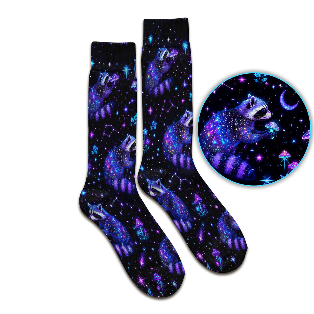Galaxy Raccoon With Mushroom Night Socks, Adult Socks for Men and Women