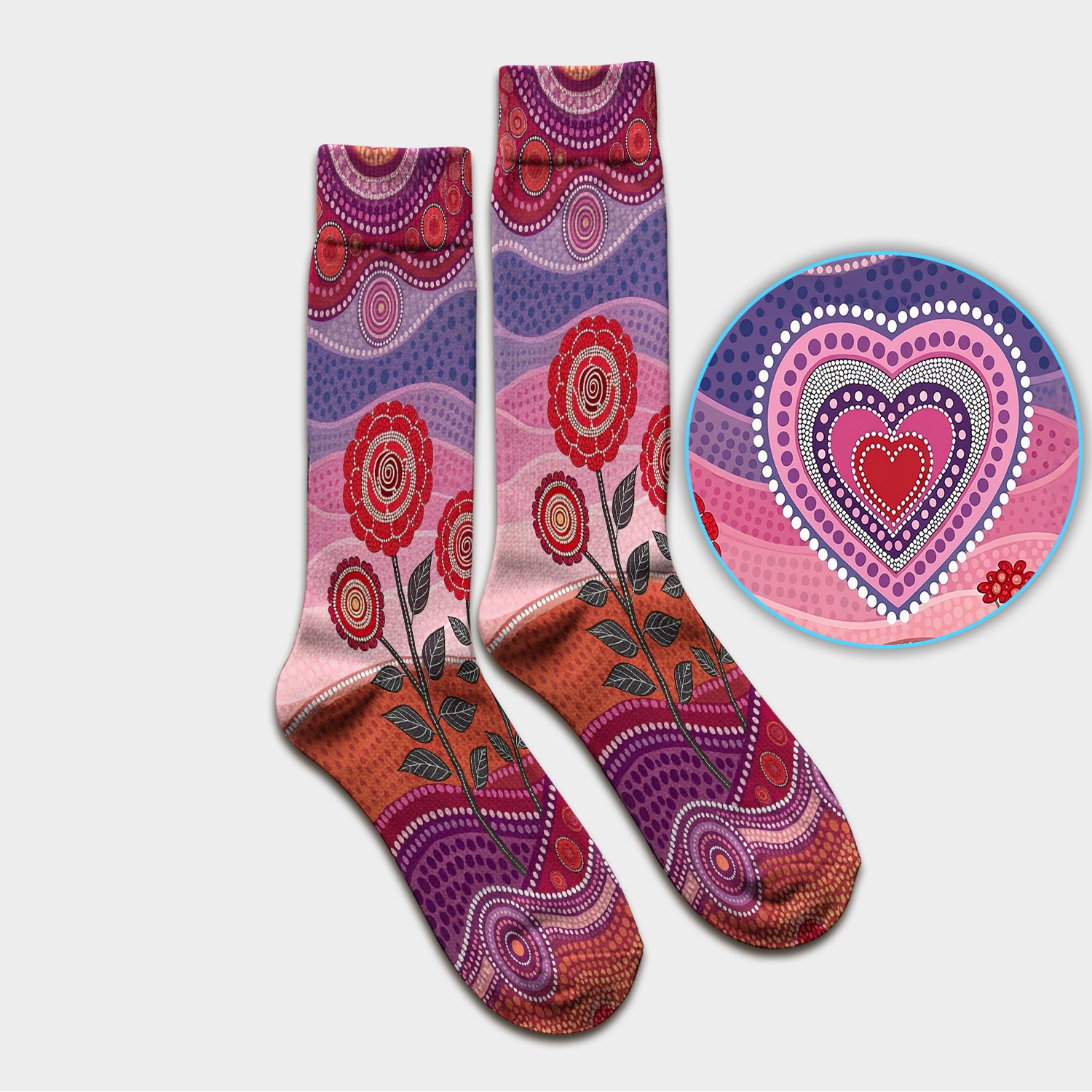 Boho Dot Art Valentine Scrub Socks, Artistic Heart Pattern Nurse Sock, Comfortable Scrubs For Nursing