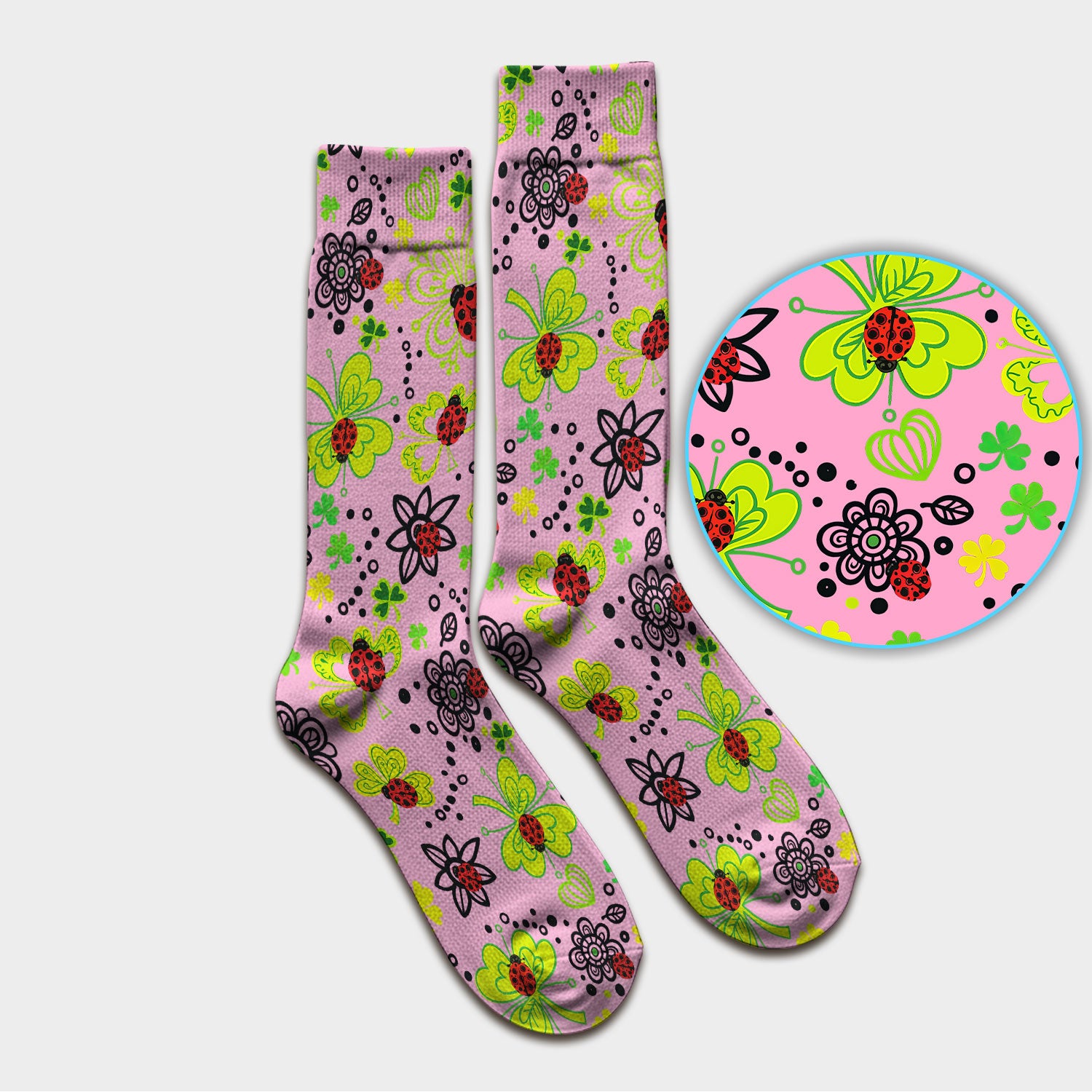 Ladybug Clover Floral Pattern Print Socks, Breathable Fabrics Medical Uniform