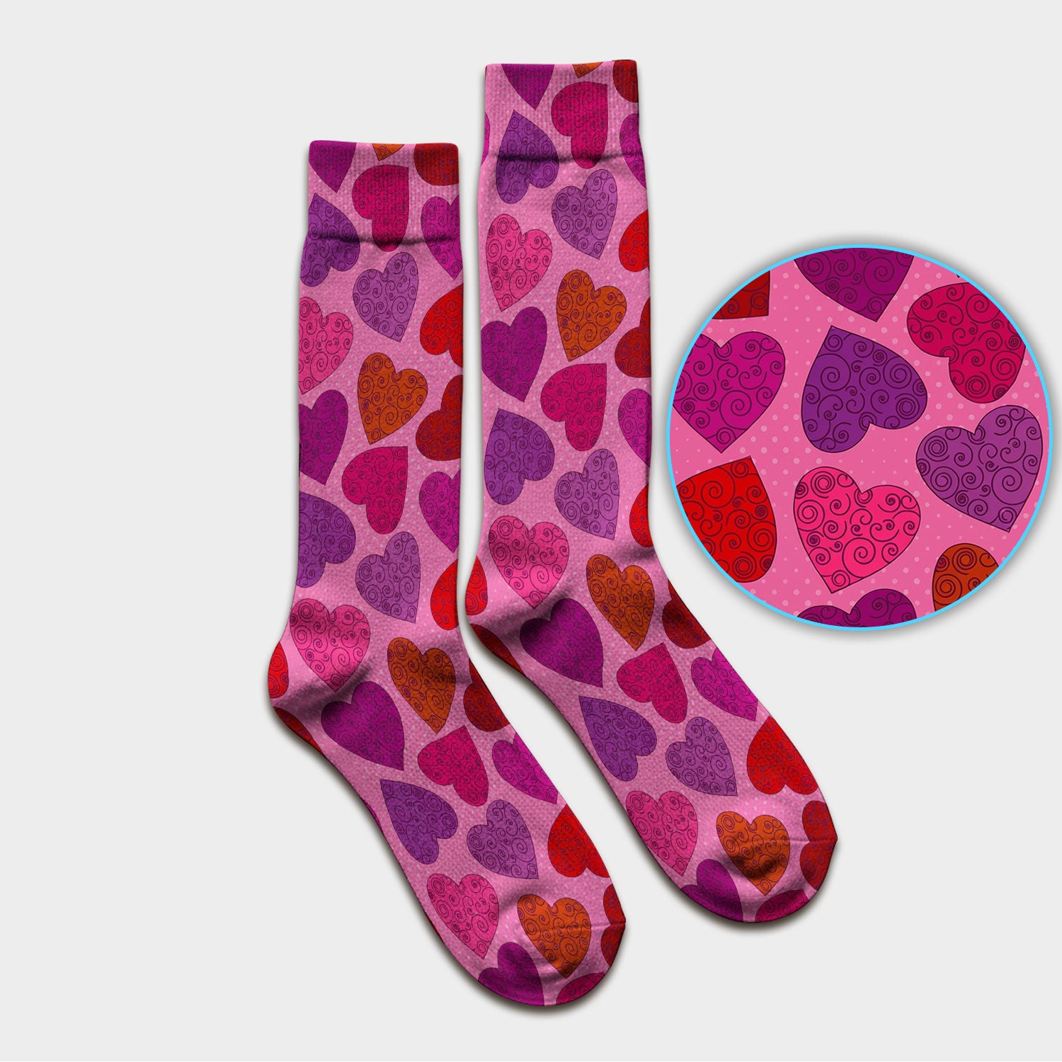Women’s Pink Heart Scrub Socks, Valentine Heart Pattern Nurse Sock, Comfortable Scrubs For Nursing