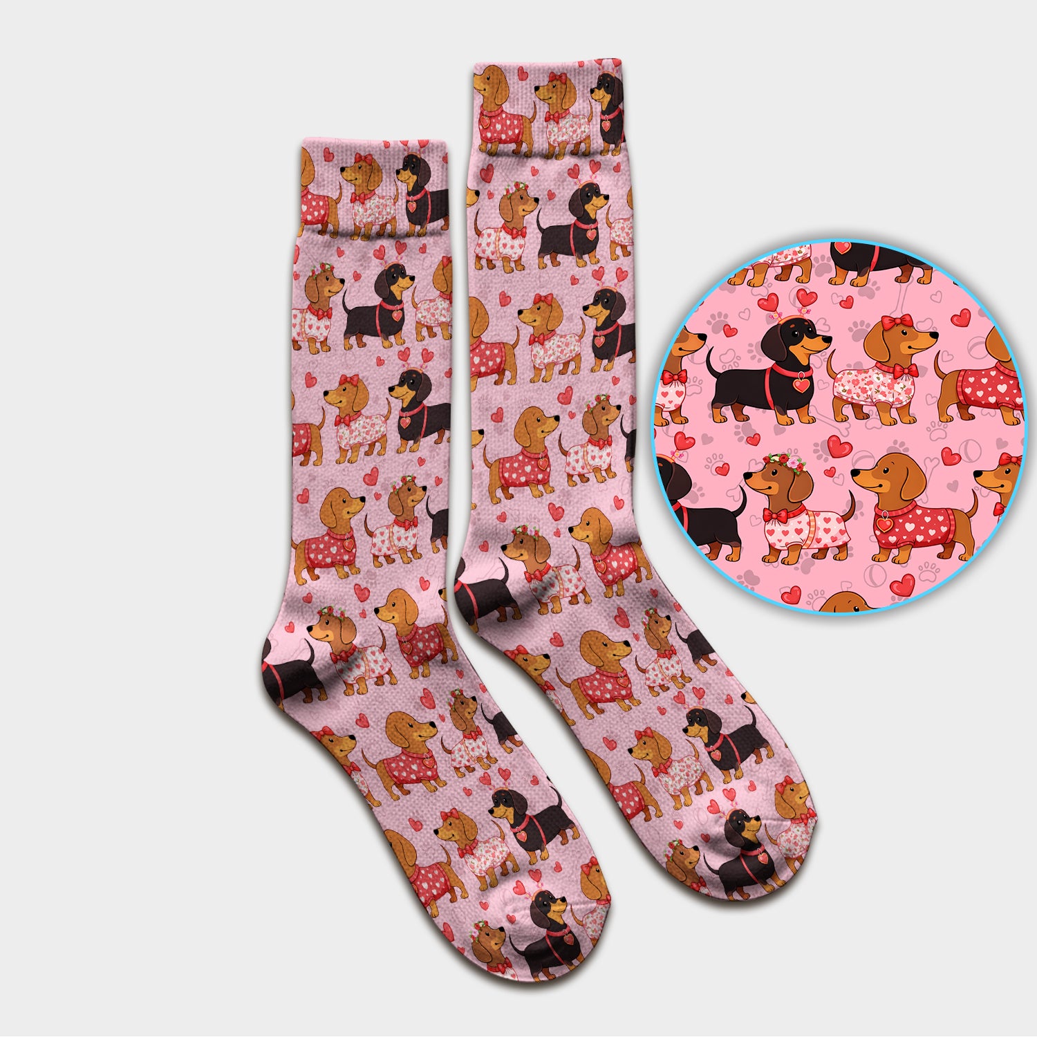 Valentine Dachshund Scrub Socks, Wiener Dog Love Pattern Nurse Sock, Breathable Fabrics Nursing Uniform