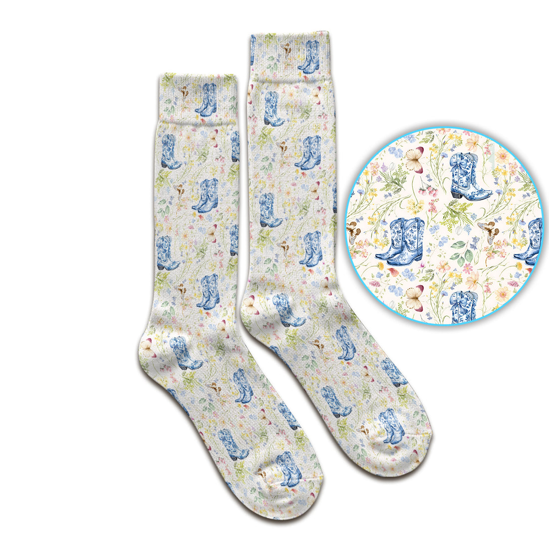 Vintage Cowboy Boots With Western Floral Socks, Adult Socks for Men and Women
