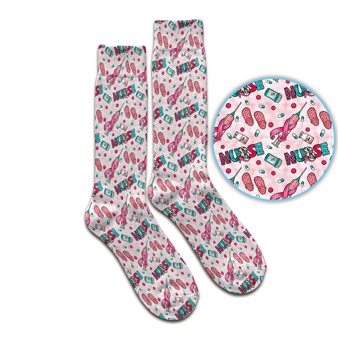 Pink Ribbon with Recovery Print Socks, Adult Socks for Men and Women