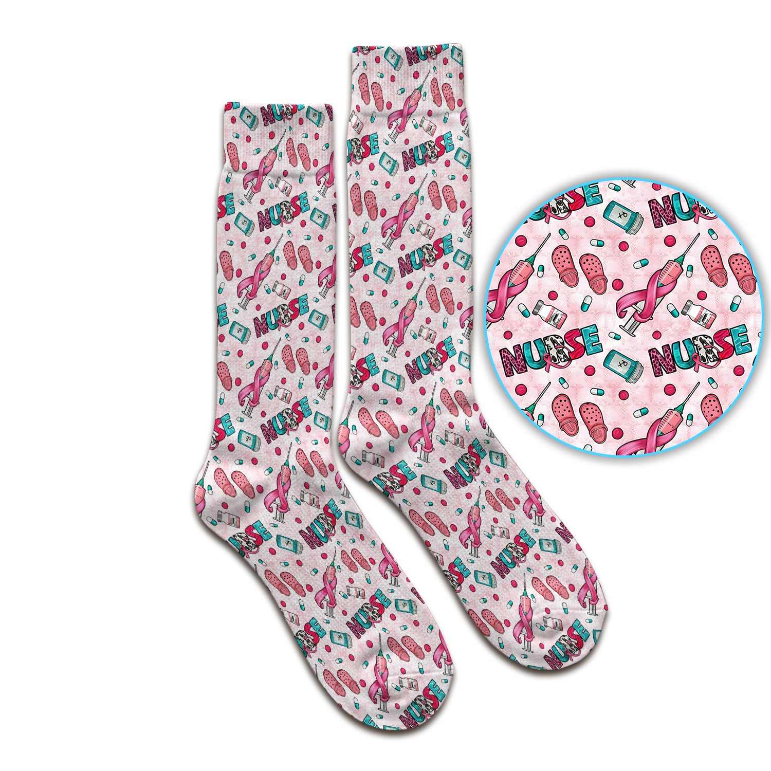 Pink Ribbon with Recovery Print Socks, Adult Socks for Men and Women