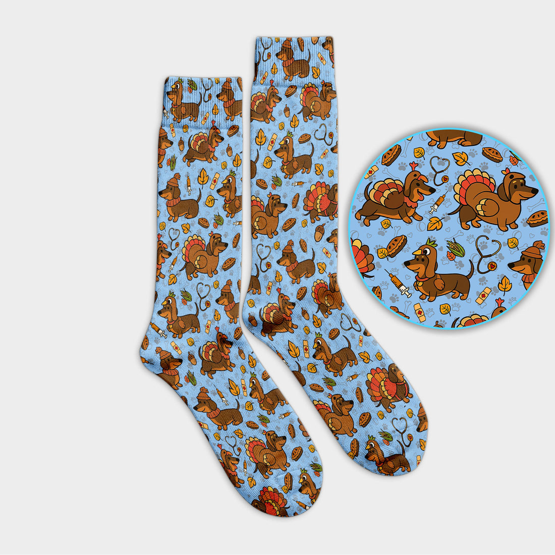 Thanksgiving Wiener Dog Socks for Nurse Doctor - Funny Dachshund Turkey Adult Socks for Men and Women