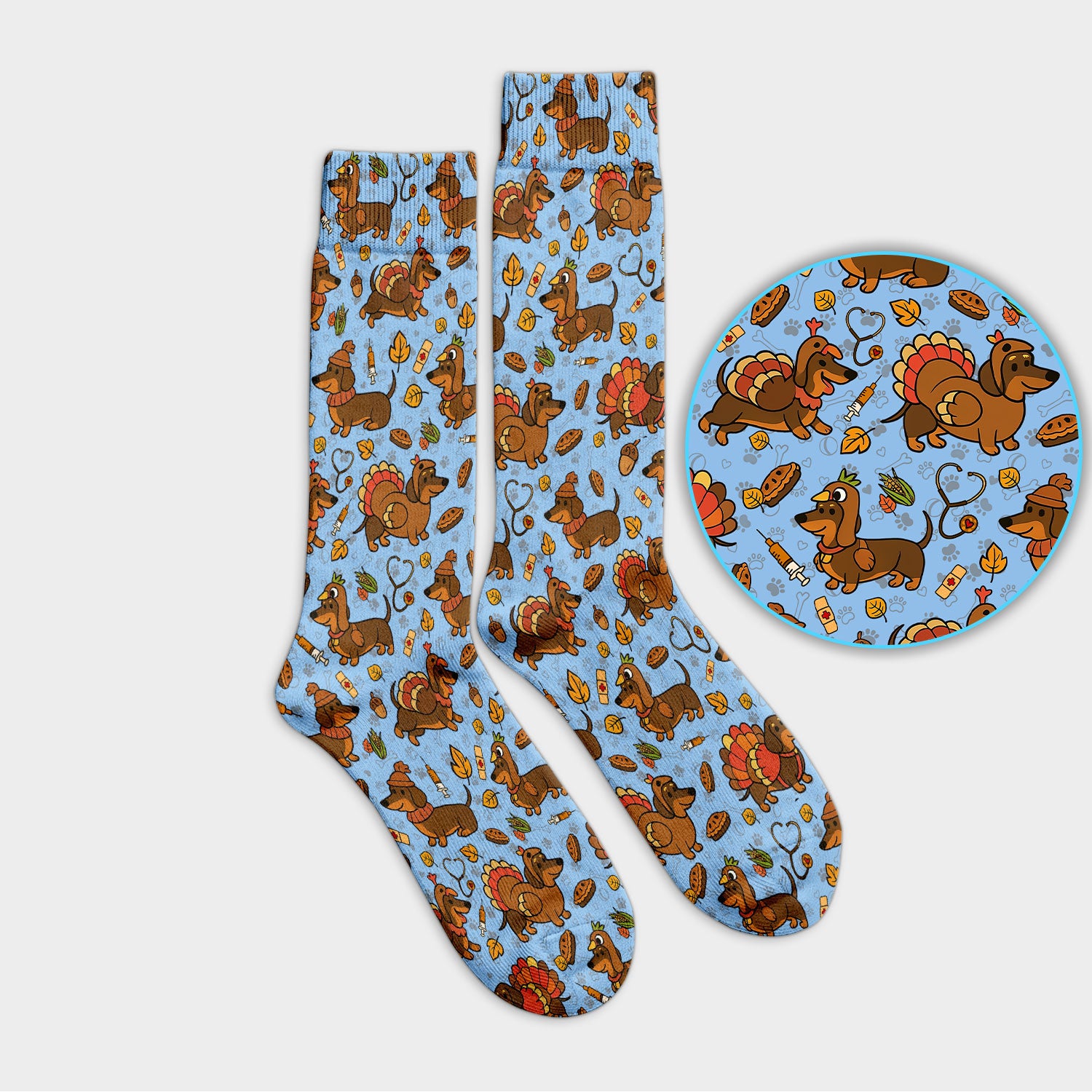 Thanksgiving Wiener Dog Socks for Nurse Doctor - Funny Dachshund Turkey Adult Socks for Men and Women
