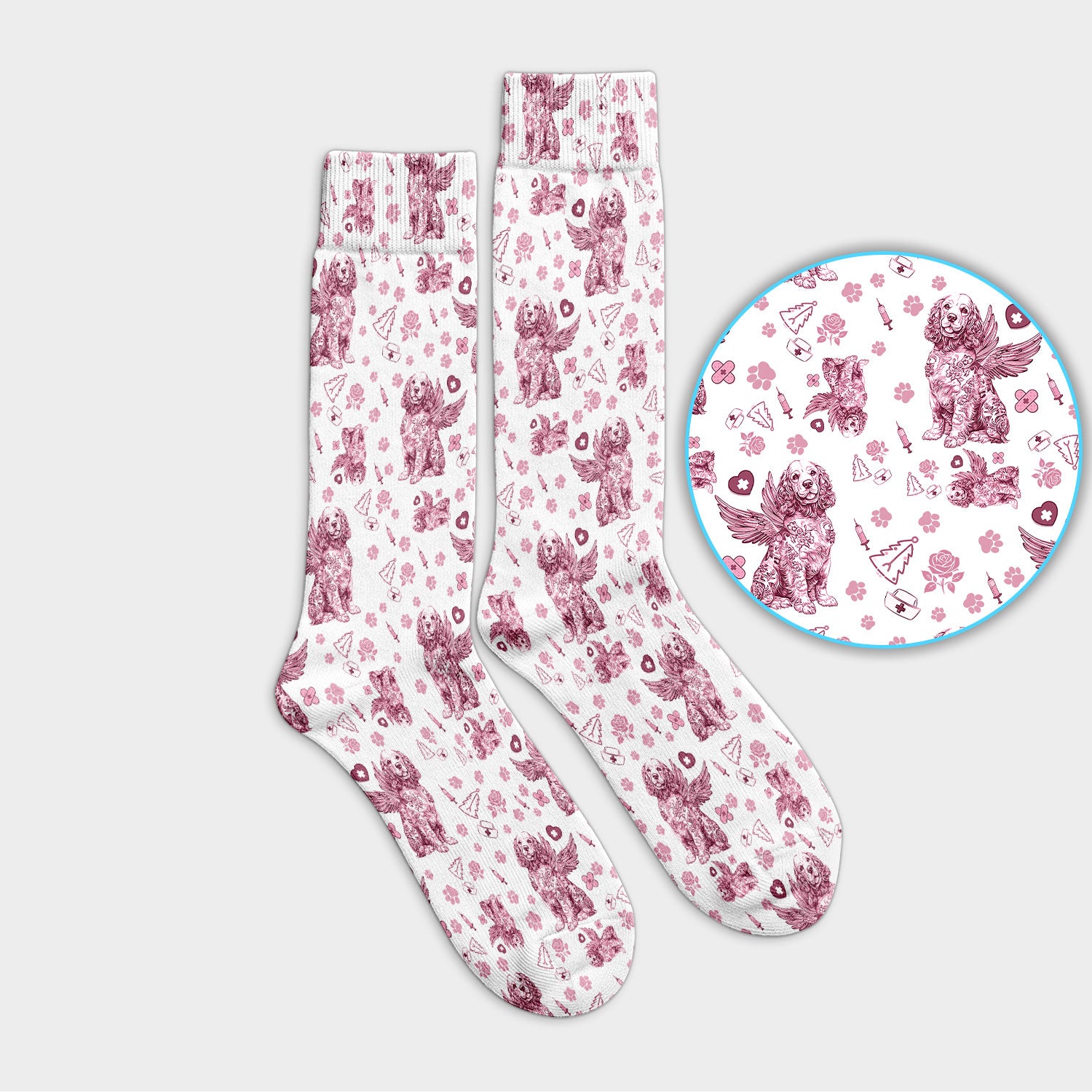 Toile De Jouy Socks for Nurse Doctor - Angel Puppy Adult Socks for Men and Women - Breathable Fabrics Medical Uniform
