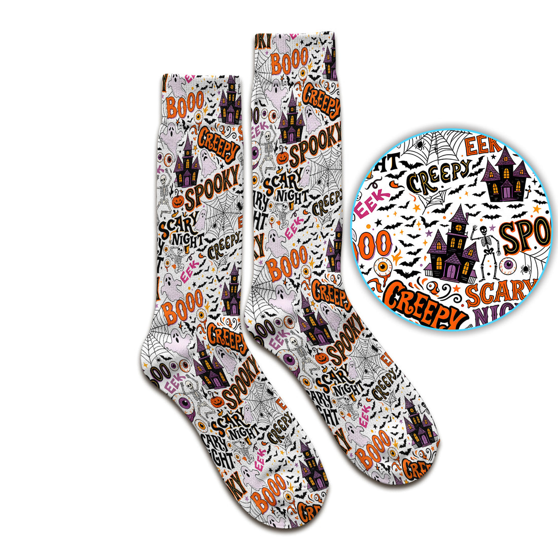 Spooky Halloween Haunted House Typography Socks, Adult Socks for Men and Women