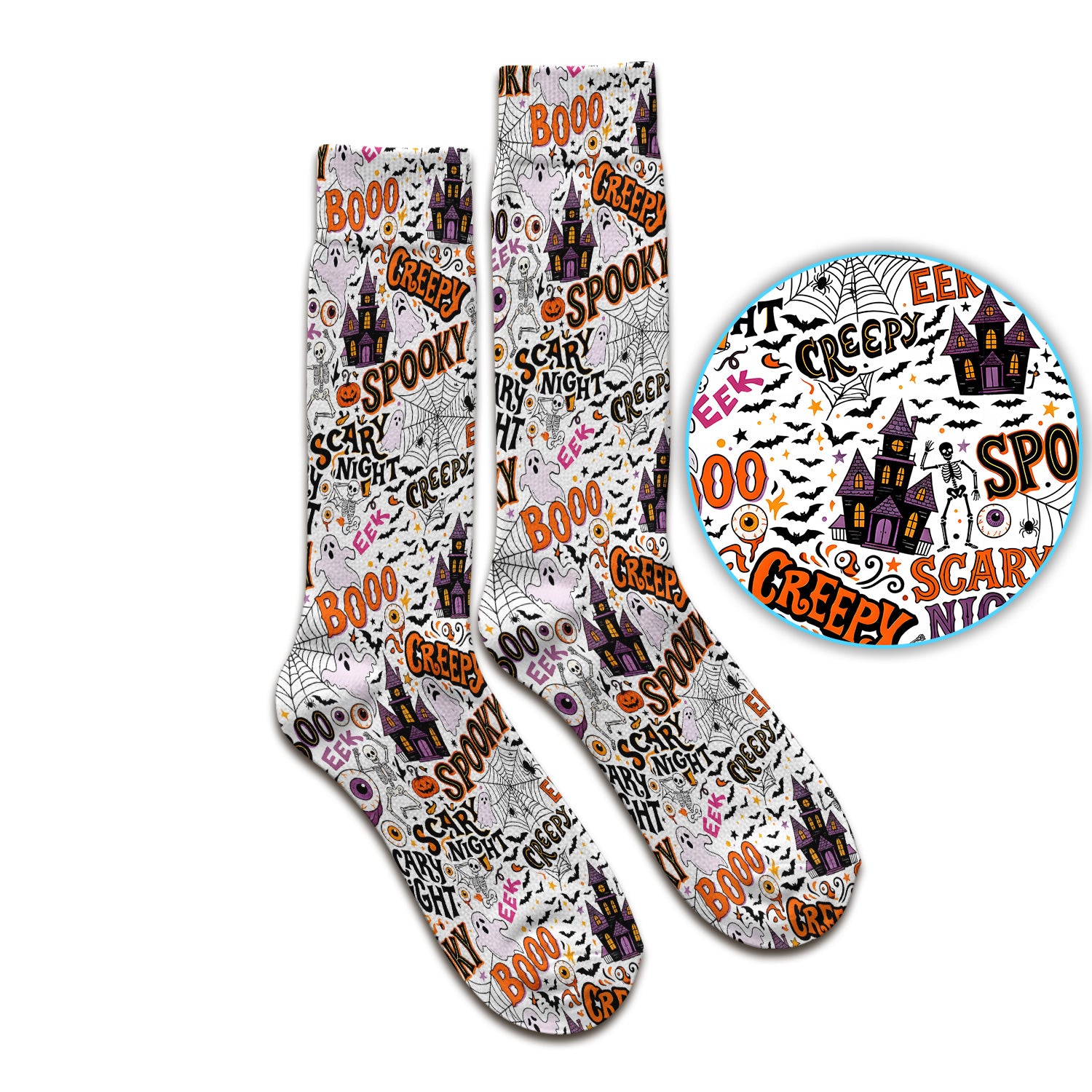 Spooky Halloween Haunted House Typography Socks, Adult Socks for Men and Women