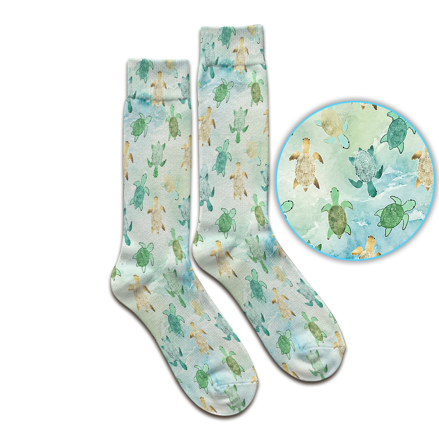 Watercolor Sea Turtle Pattern Socks, Adult Socks for Men and Women