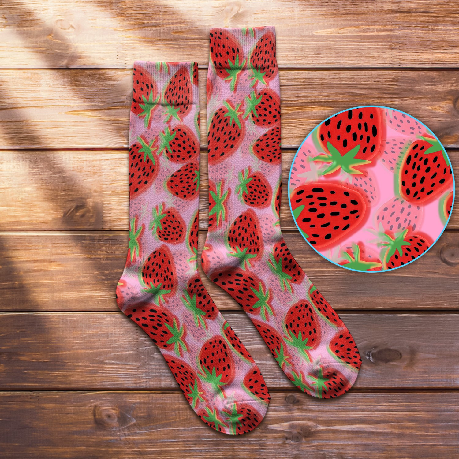 Pink Strawberry Pattern Socks, Breathable Fabrics Medical Uniform