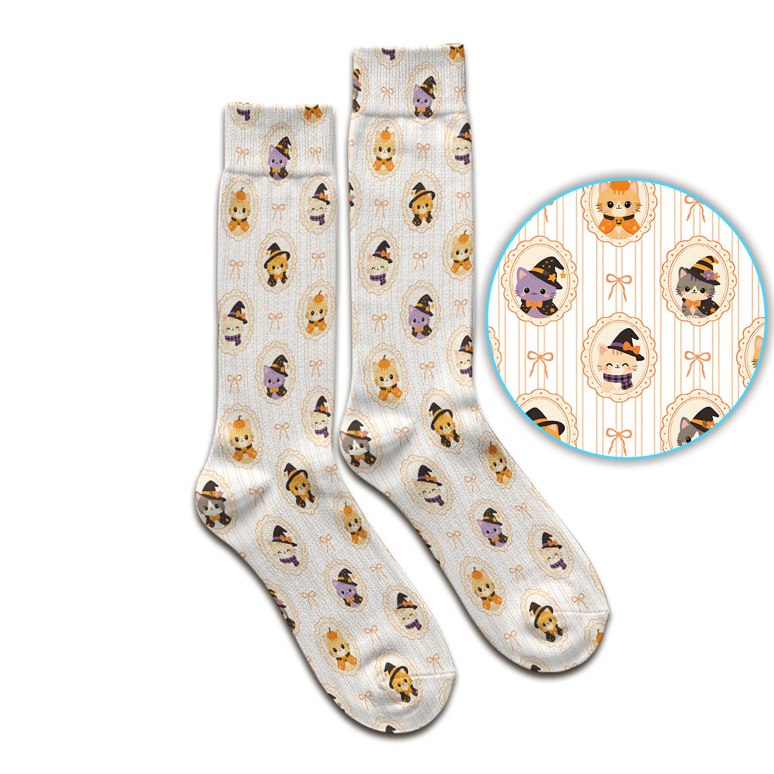 Cute Halloween Cat Stripe Pattern Socks, Adult Socks for Men and Women