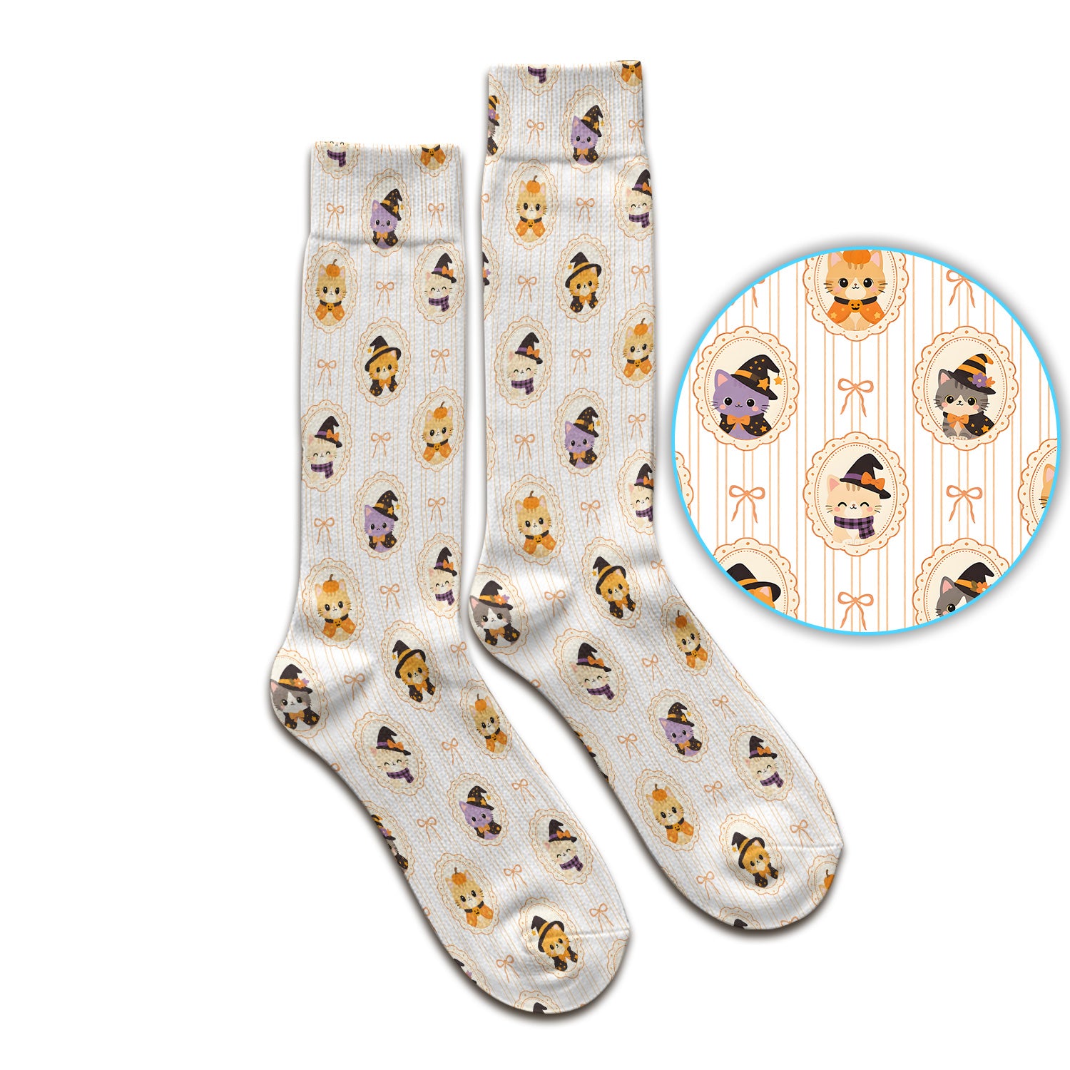 Cute Halloween Cat Stripe Pattern Socks, Adult Socks for Men and Women
