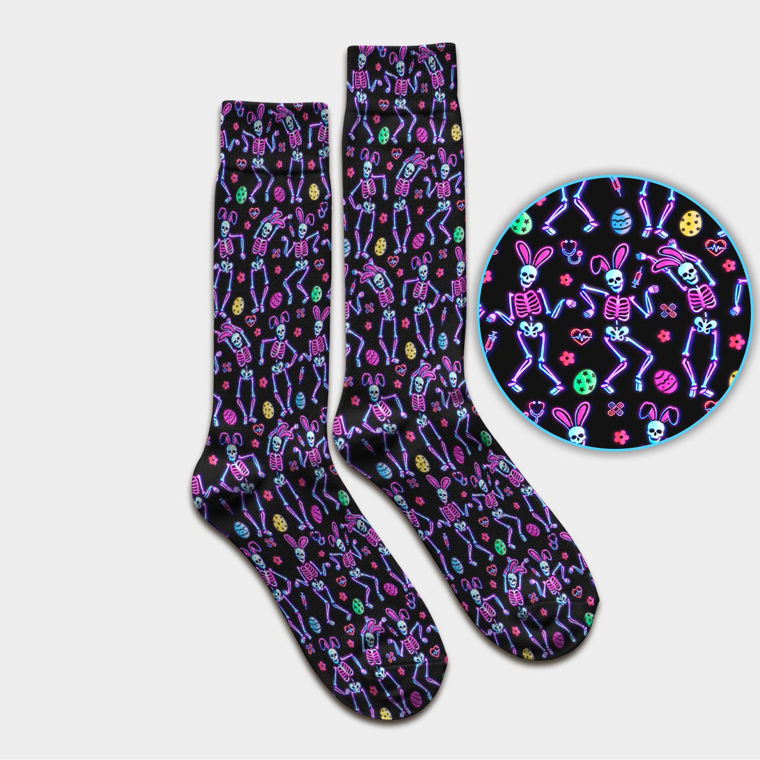 Neon Easter Skeleton Pattern Socks, Adult Socks for Men and Women