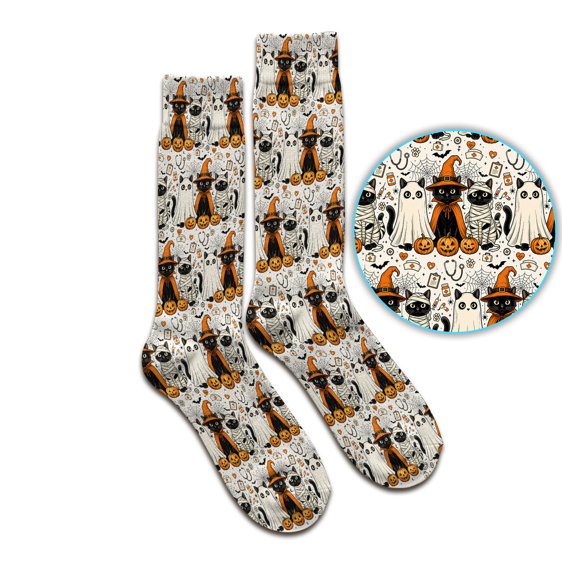 Spooky Halloween Costume Cats Socks, Adult Socks for Men and Women