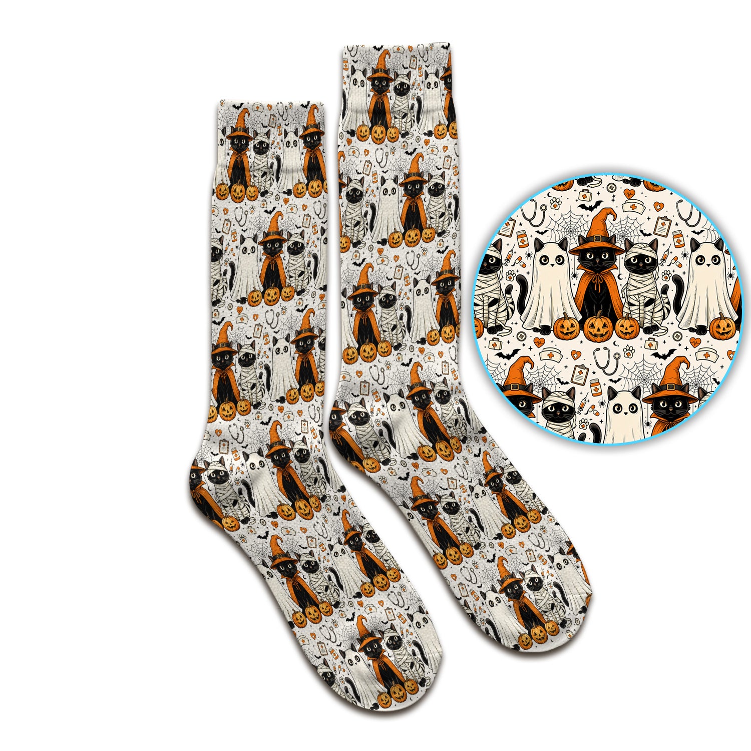Spooky Halloween Costume Cats Socks, Adult Socks for Men and Women
