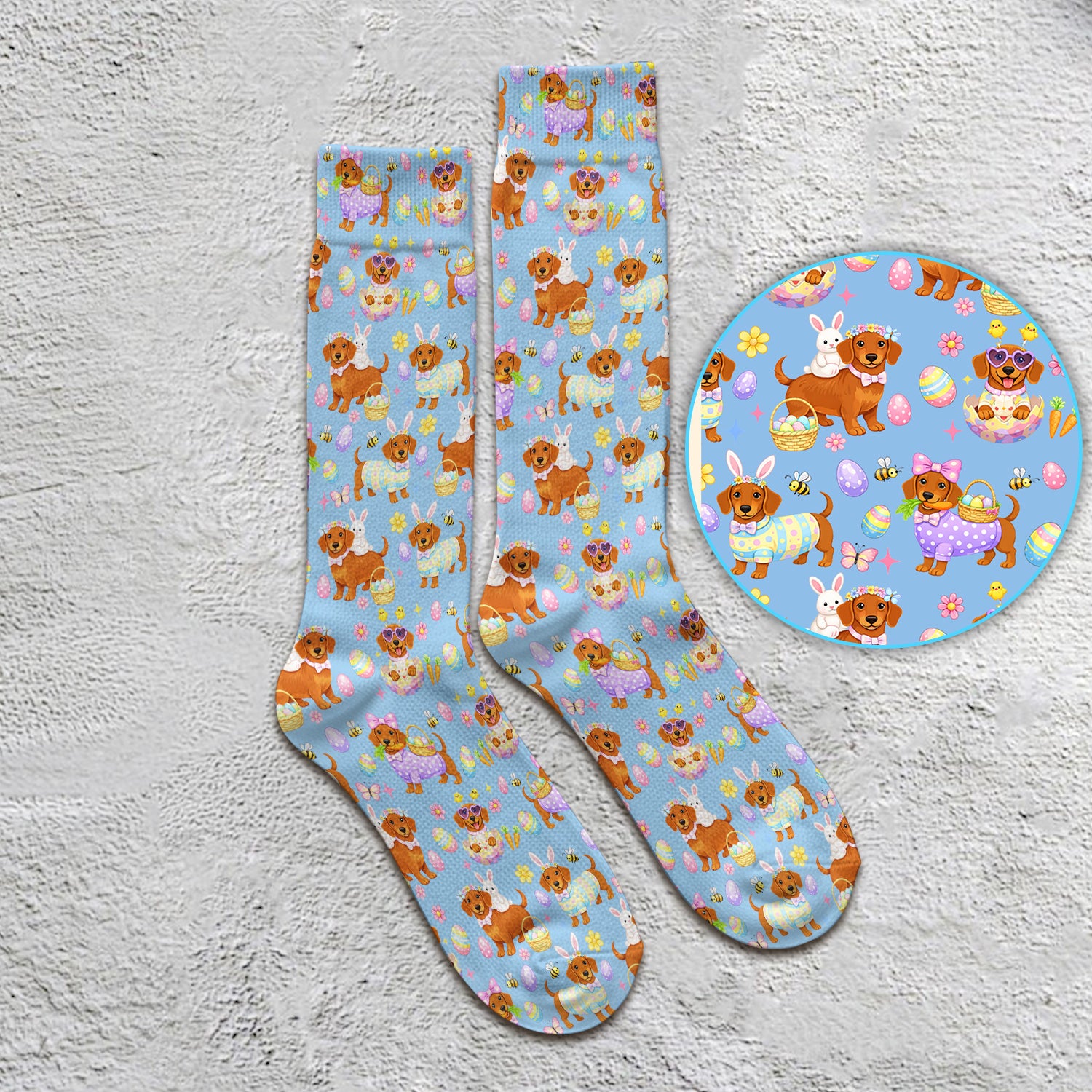 Cute Easter Dachshund Dog Pattern Socks, Adult Socks for Men and Women
