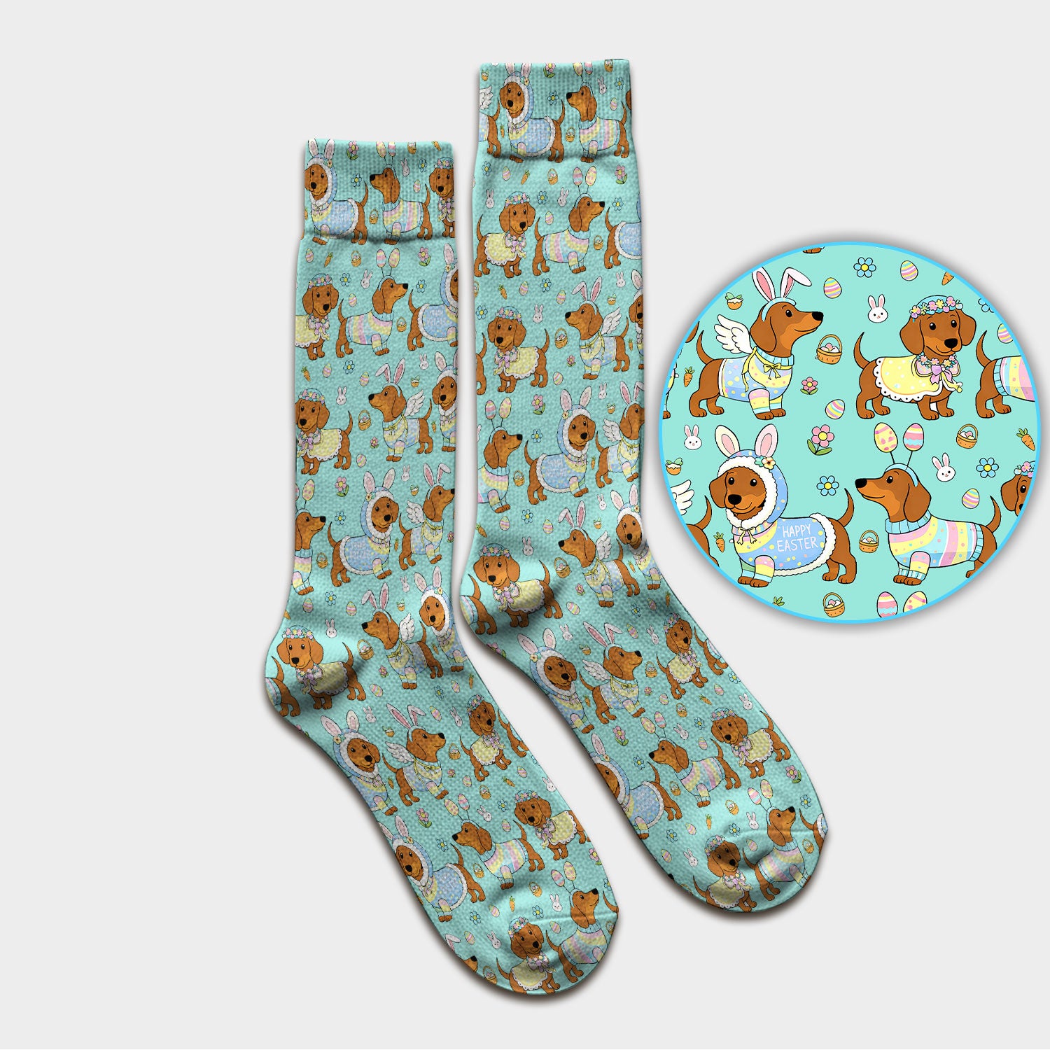 Easter Dachshund Bunny Pattern Nurse Socks, Breathable Fabrics Medical Uniform