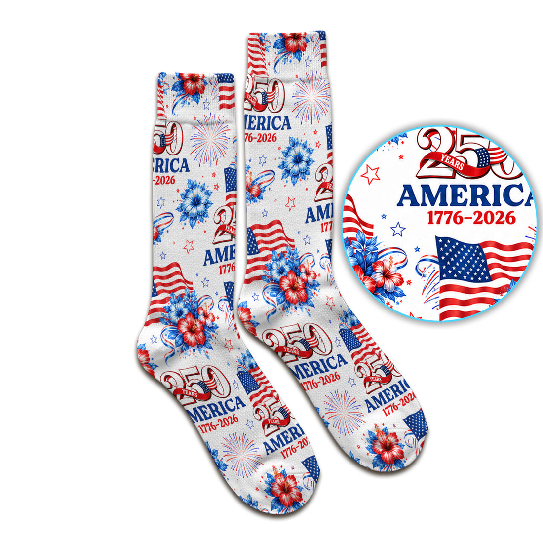 America 250 with Flag Firework Pattern Socks, Adult Socks for Men and Women