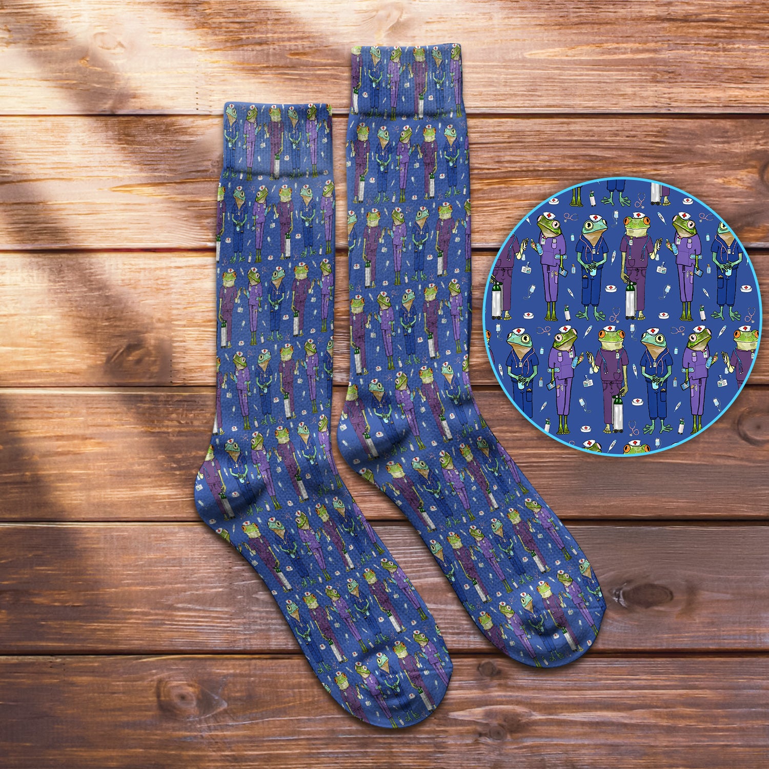 Funny Frog Nurse Pattern Medical Crew Socks for Nurses Gift Idea