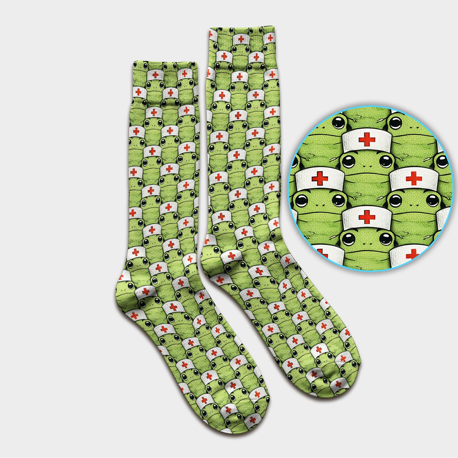 Funny Green Nurse Frog Socks, Breathable Fabrics Medical Uniform