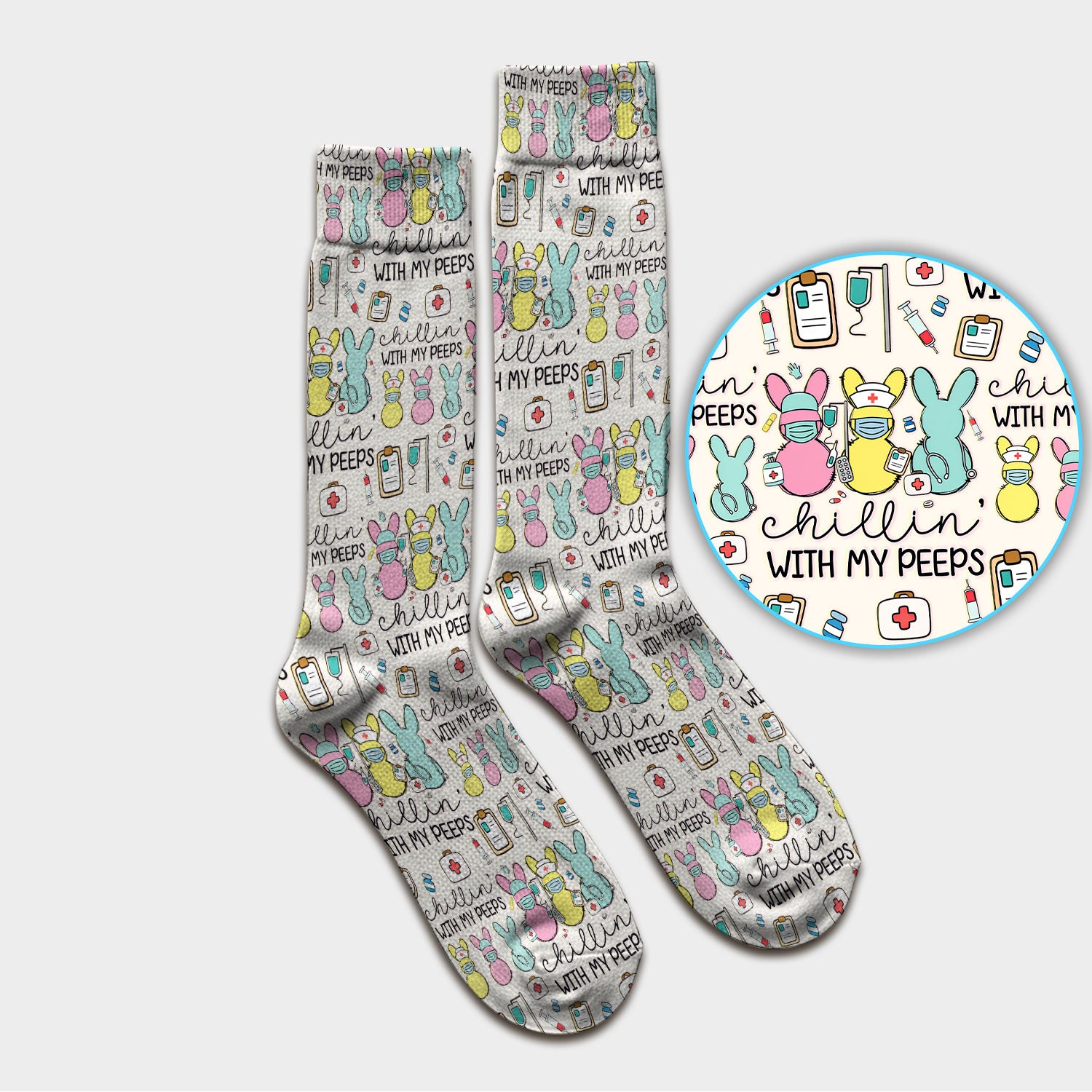 Cute Bunny Nurse Chillin With My Peeps Socks, Socks for Nurse Doctor