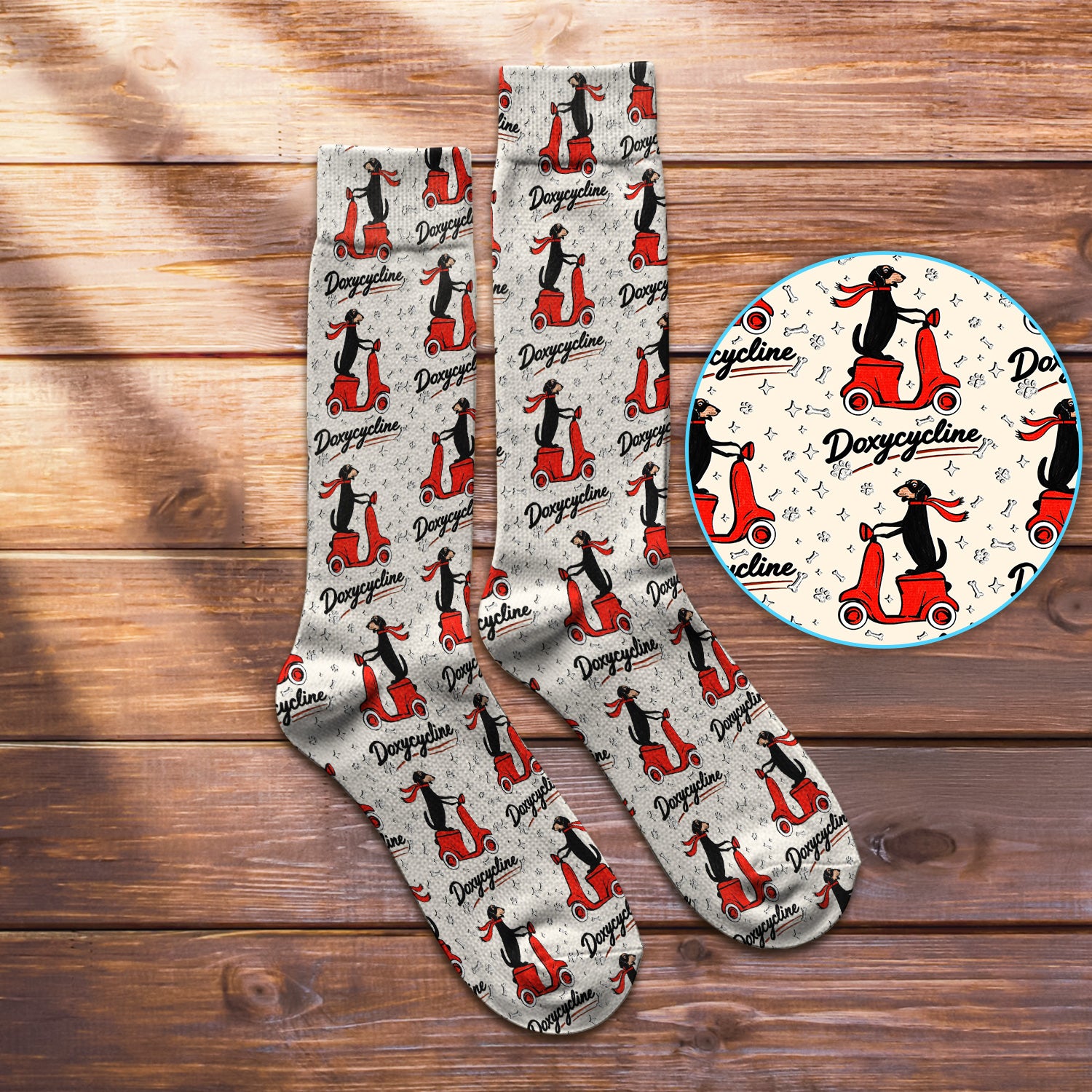 Funny Dachshund Riding Scooter Doxycycline Socks, Socks for Nurse Doctor