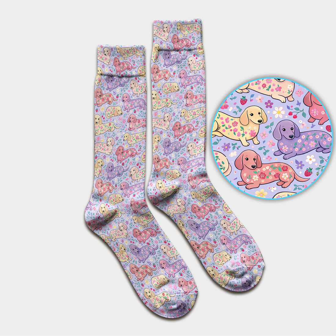 Cute Dachshund Floral Pattern Socks, Socks for Nurse Doctor