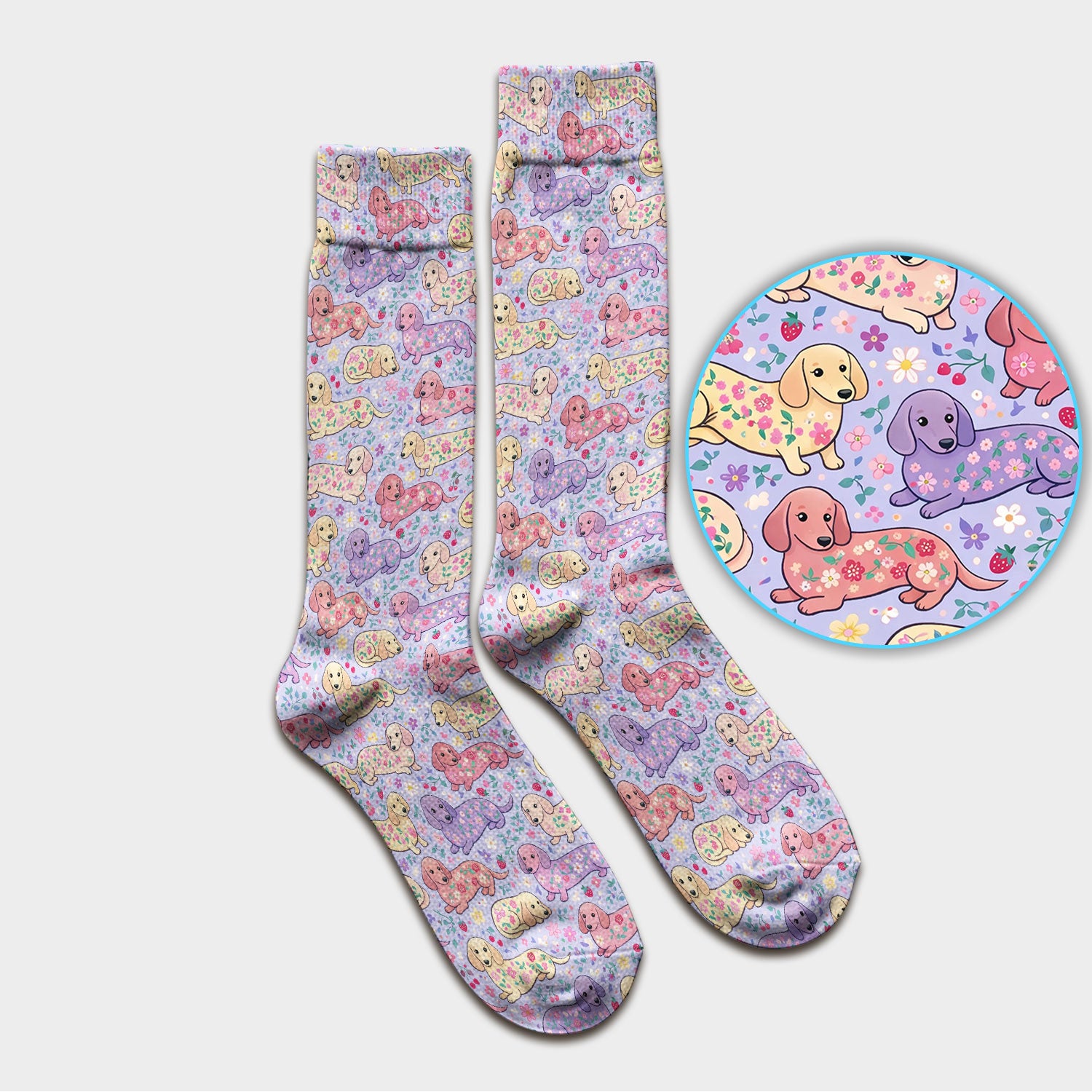 Cute Dachshund Floral Pattern Socks, Socks for Nurse Doctor