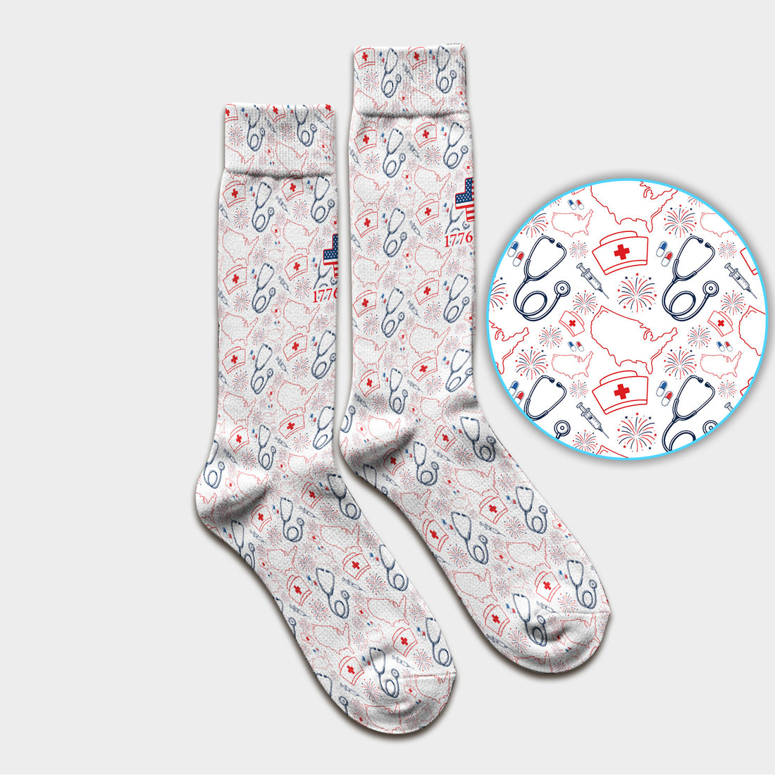 Patriotic Nurse Stethoscope Flag Pattern Socks, Adult Socks for Men and Women