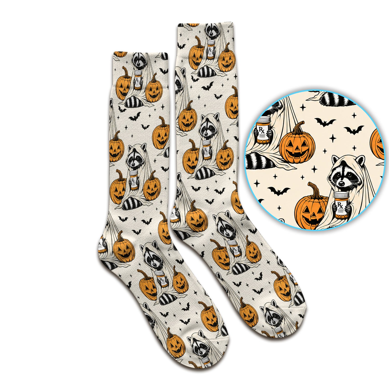 Halloween Raccoon with Pumpkin Bat Print Socks, Adult Socks for Men and Women