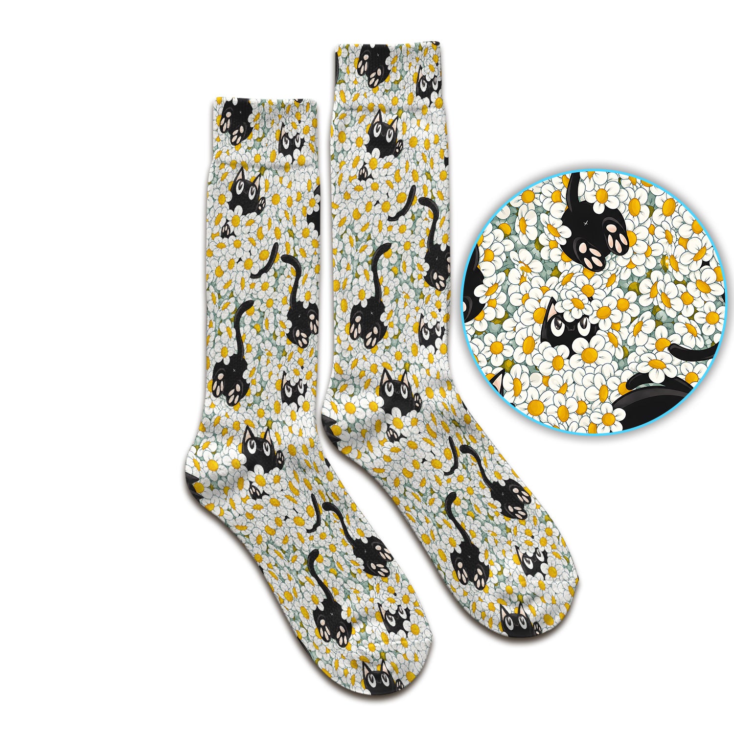 Daisy Black Cat Nurse Pattern Socks, Adult Socks for Men and Women