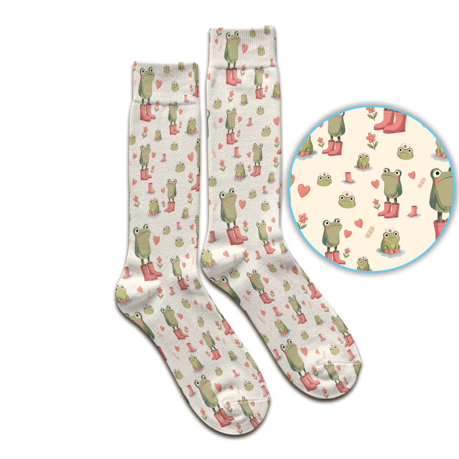 Adorable Frog Boots Heart Pattern Socks, Breathable Fabrics Medical Uniform