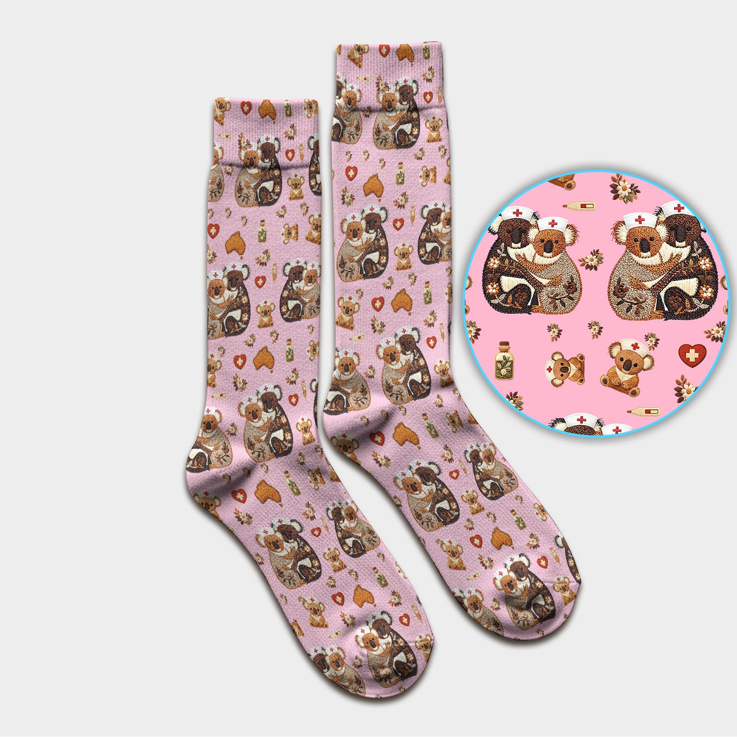 Cute Cartoon Koala Valentine Nurse Design Sock, Breathable Fabrics Medical Uniform