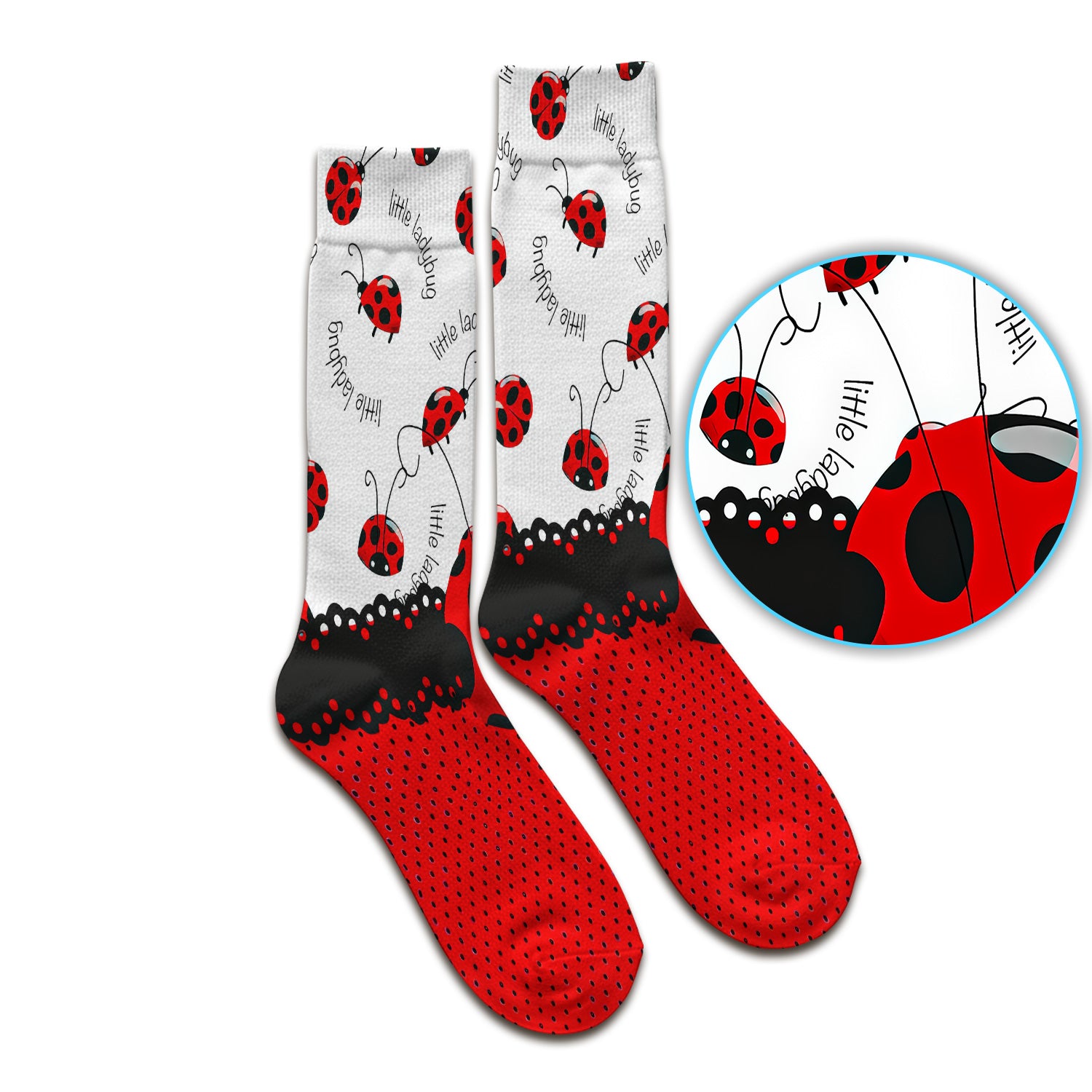 Cute Little Ladybug Polka Dot Pattern Socks, Adult Socks for Men and Women