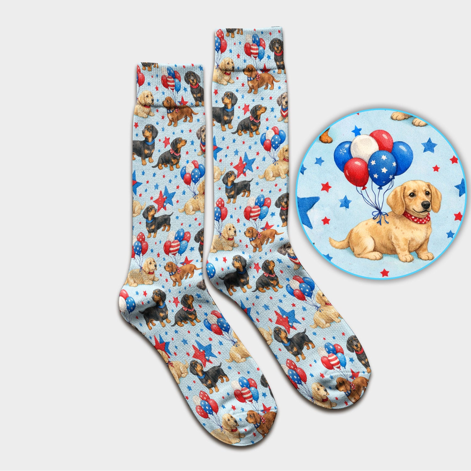 Cute Patriotic Dachshund Balloon Star Pattern Socks, Socks for Nurse Doctor